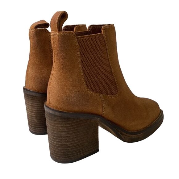 Diba Ser Eeta Suede Chunky Block Heel Boot in Cognac Square Toe Pull On Boho - Picture 14 of 14